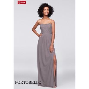 Lace and Mesh Long Strapless Dress